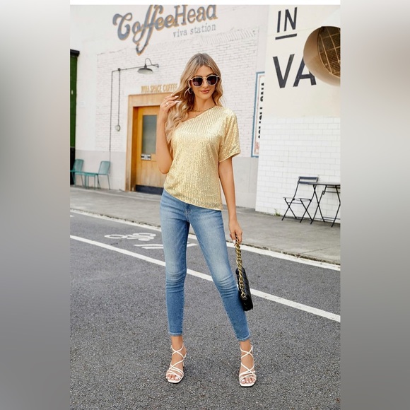 Jasambac Sparkle Sequin One Shoulder Top - Picture 4 of 12